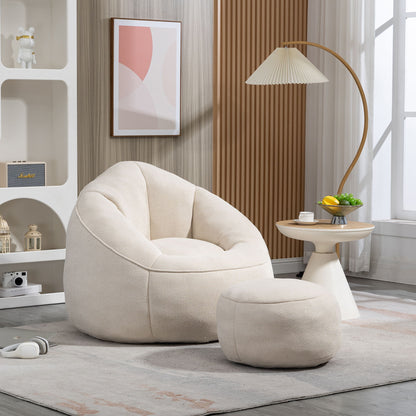 Bedding Bean Bag Sofa Chair High Pressure Foam Bean Bag Chair Adult Material With Padded Foam Padding Compressed Bean Bag With Footrest - Beige