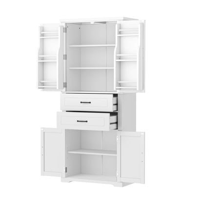 Elegant Multi Functional Storage Cabinet With Slide Rail Drawers, Adjustable Shelves - White