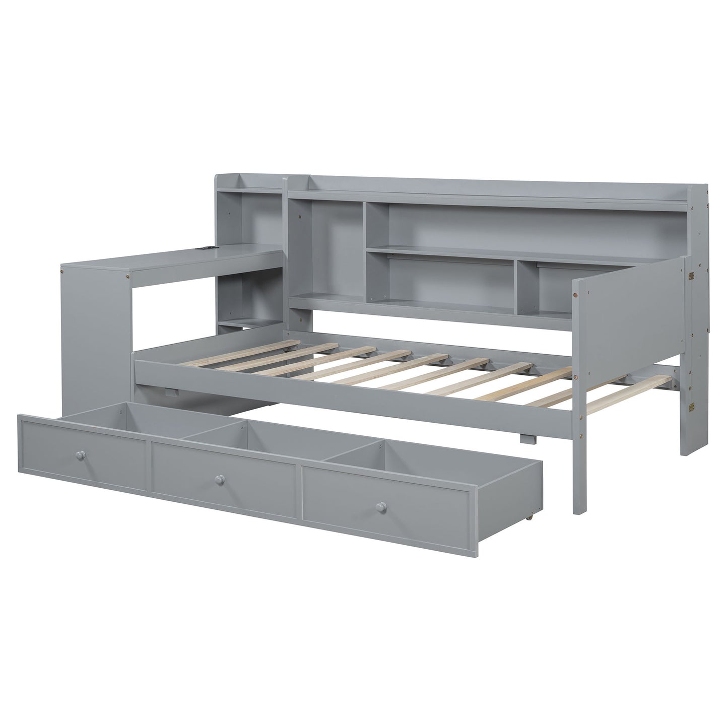 Twin Size Daybed With 3 Drawers USB Ports And Desk - Gray