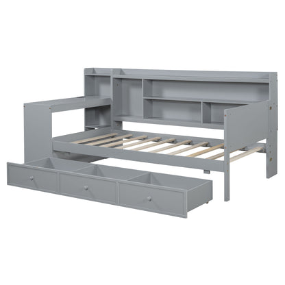 Twin Size Daybed With 3 Drawers USB Ports And Desk - Gray