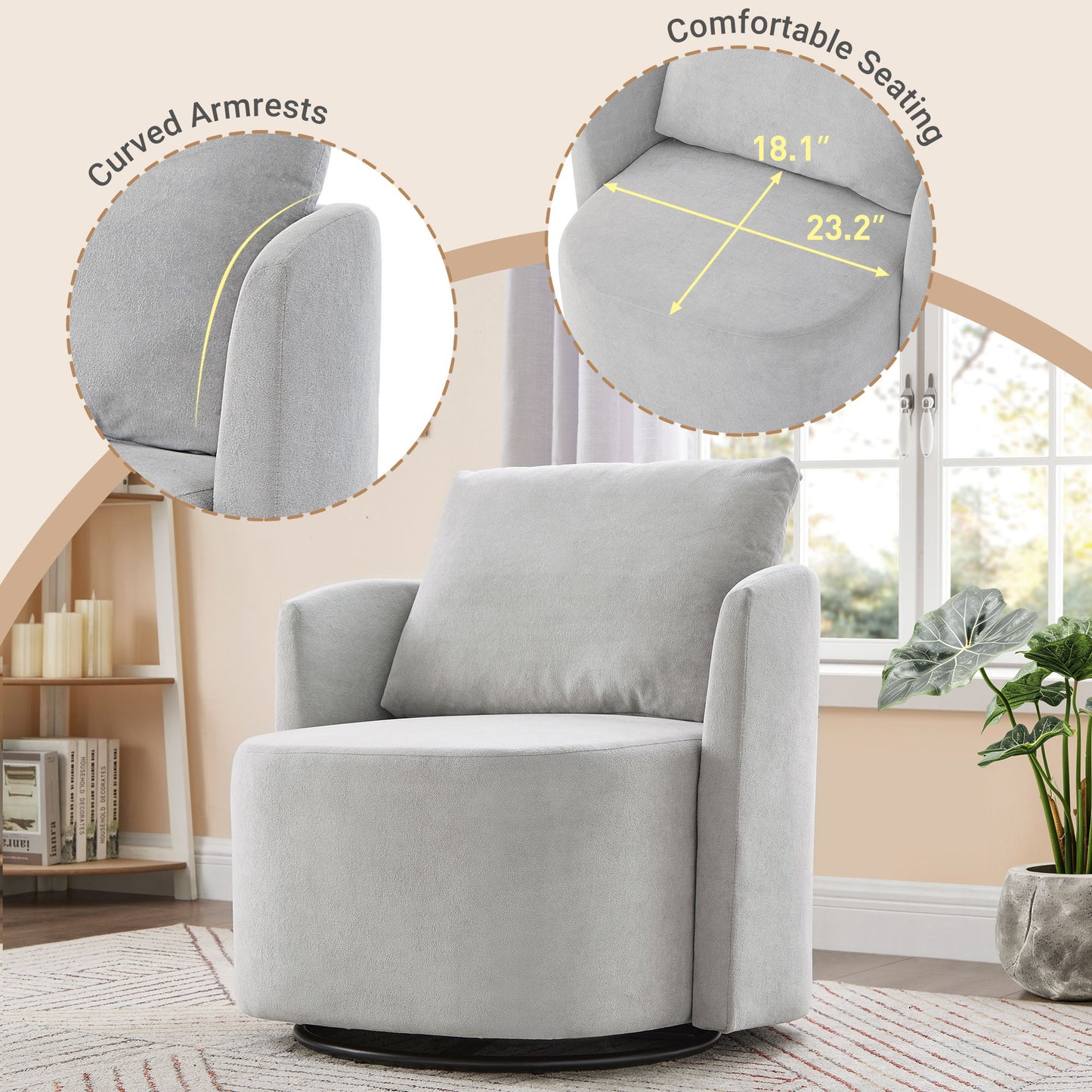 Modern 360ÔøΩÔøΩ Swivel Accent Barrel Armchair Chenille, Upholstered With Curved Design For Living Room, Bedroom, Office, And Hotel - Gray