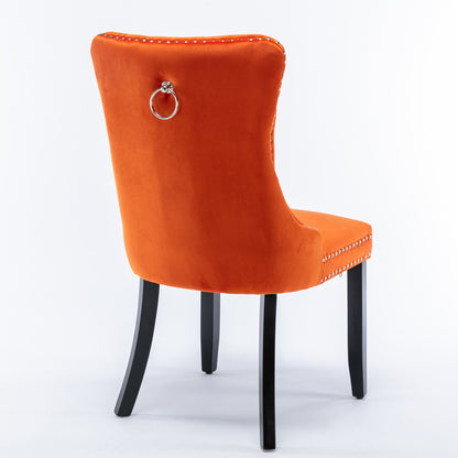 Nikki - Modern, High-End Tufted Solid Wood Contemporary Velvet Upholstered Dining Chair With Wood Legs Nailhead Trim (Set of 2) - Orange