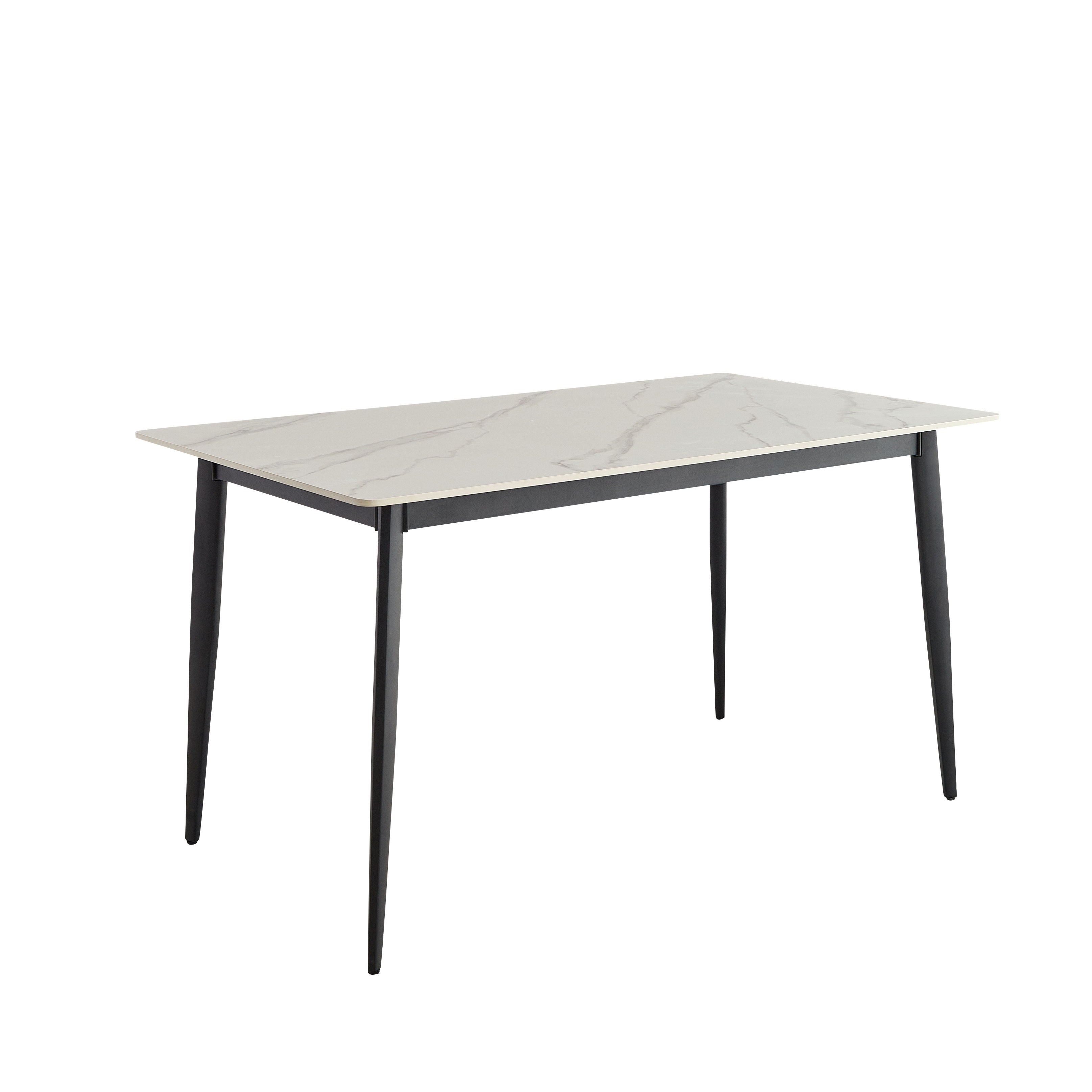 Mid Century Modern Dining Table Round White Sintered Stone Top Heavy Duty Metal Legs Waterproof Surface For Kitchen Dining Room Or Office Furniture - White / Black