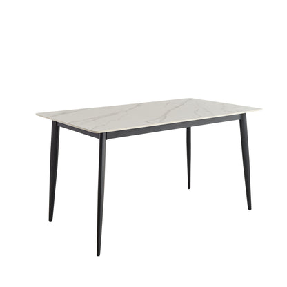 Mid Century Modern Dining Table Round White Sintered Stone Top Heavy Duty Metal Legs Waterproof Surface For Kitchen Dining Room Or Office Furniture - White / Black