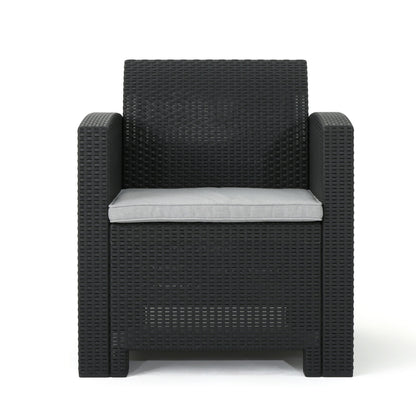 Velvora - Outdoor Wicker Set With 3 Seater Sofa, 2 Club Chairs, Coffee Table And Cushions - Brown