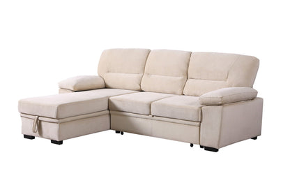 Kipling - Velvet Fabric Reversible Sleeper Sectional Sofa Chaise - Beige
