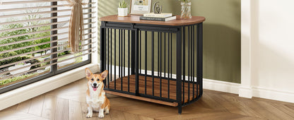 Furniture Style Dog Crate For Small And Medium Dogs, Wooden Cage Indoor Kennel Furniture, Modern Dog Crate End Table With Double Doors - Brown