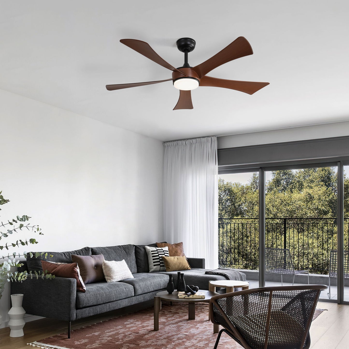 Modern Ceiling Fan With 3 Color Dimmable 5 ABS Blades Remote Control Reversible DC Motor With LED Light - Black