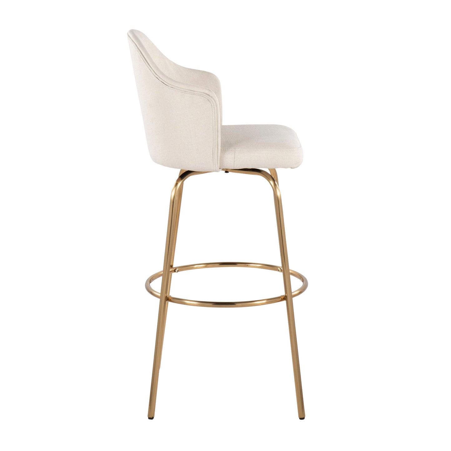 Ahoy - Contemporary Fixed Height Bar Stool Round Gold Footrest (Set of 2) - Cream / Gold