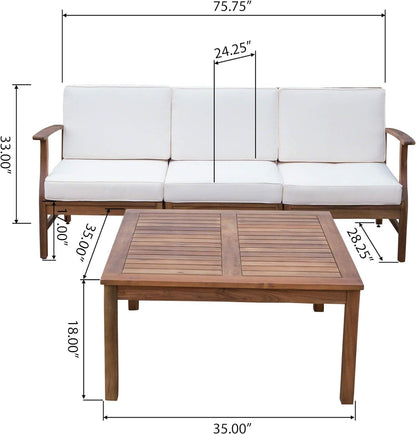 Perla - 3 Seater Sofa And Table Set - Cream