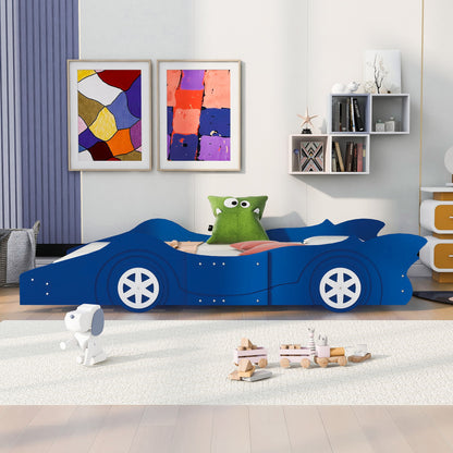 Full Size Race Car-Shaped Platform Bed & Wheels - Blue