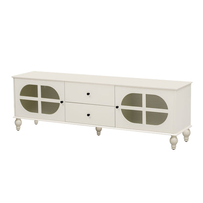 Modern TV Stand For TVs Up To 75", Entertainment Center Media Console With Fluted Glass Doors, 5 Solid Wood Legs For Living Room - Antique White