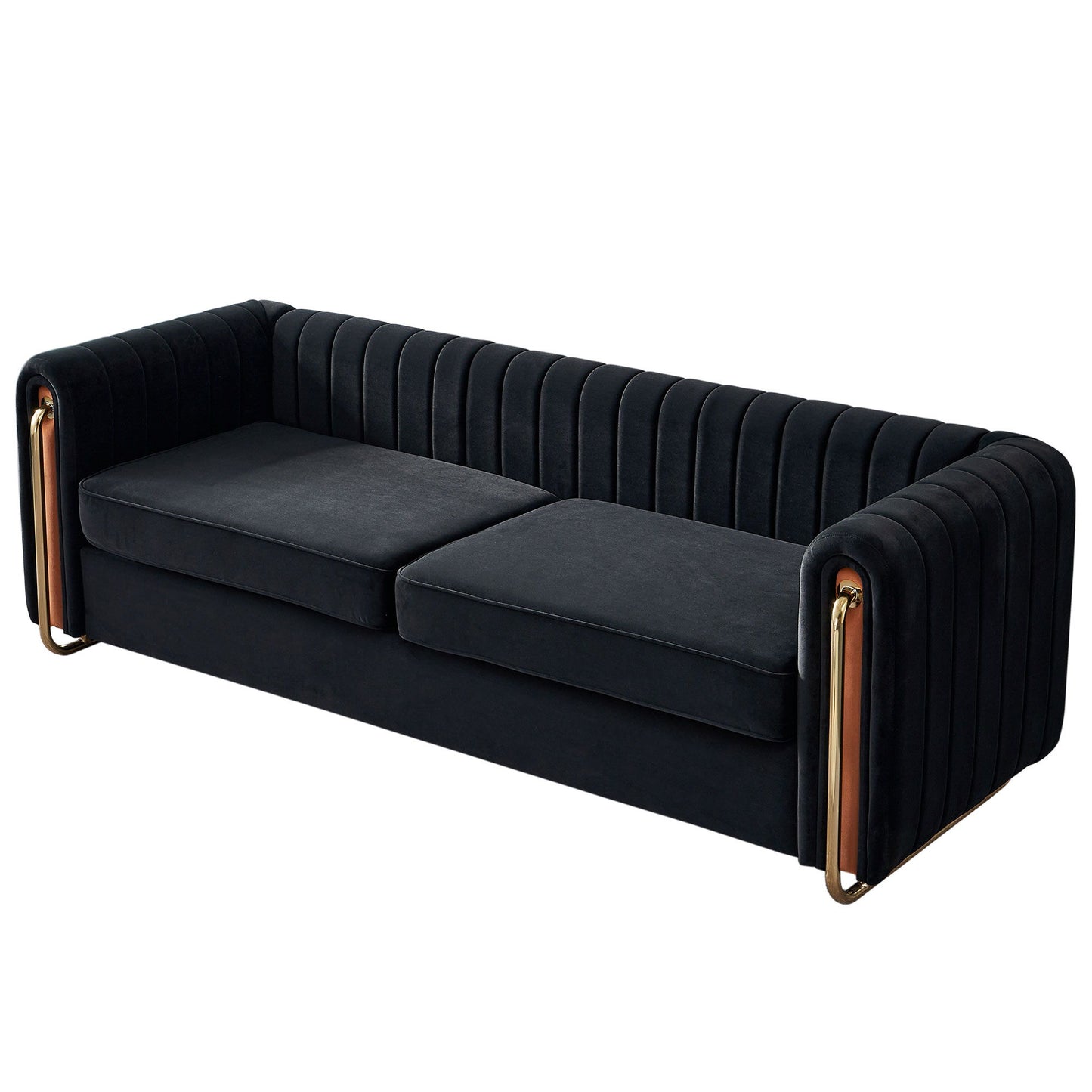 Contemporary Velvet Sofa Couch For Living Room - Black