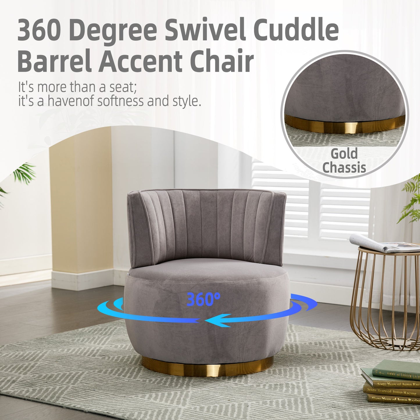 Swivel Barrel Chair, Round Armchairs With Fluffy, 360 Degree Swivel - Gray
