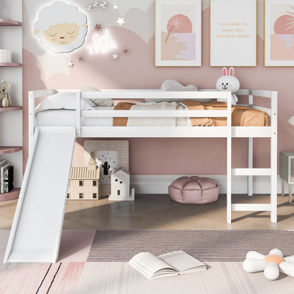 Twin Loft Bed With Slide, Multifunctional Design - White