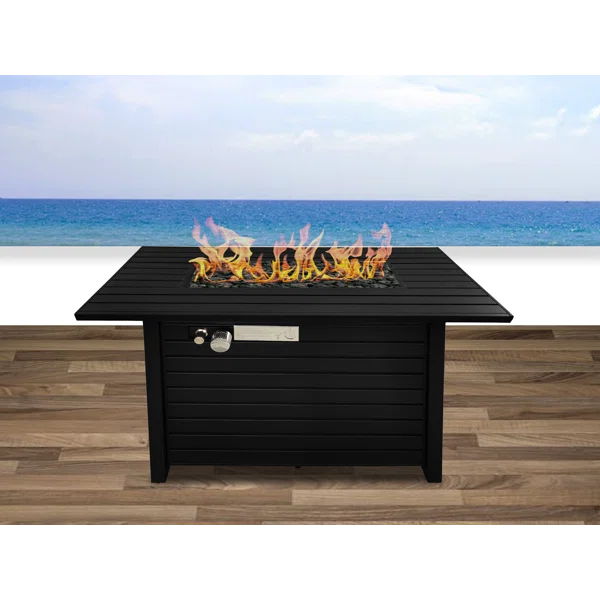 Propane Outdoor Fire Pit Table With Lid - Black