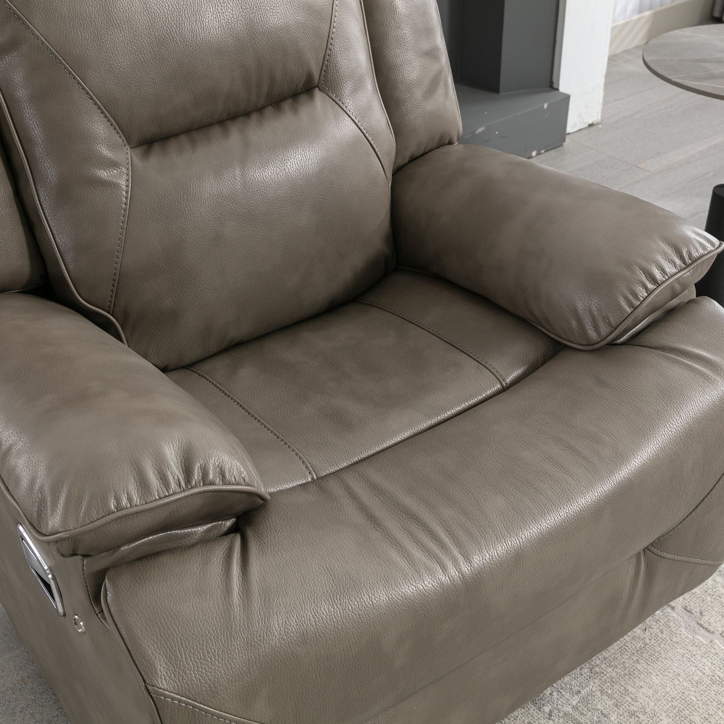 3 Seater Home Theater Recliner Manual Recliner Chair With A Led Light Strip Two Built-In Cup Holders For Living Room - Gray