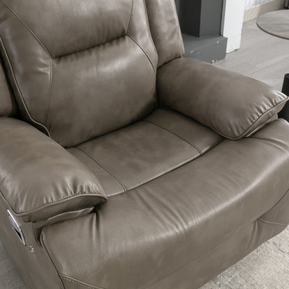 3 Seater Home Theater Recliner Manual Recliner Chair With A Led Light Strip Two Built-In Cup Holders For Living Room - Gray