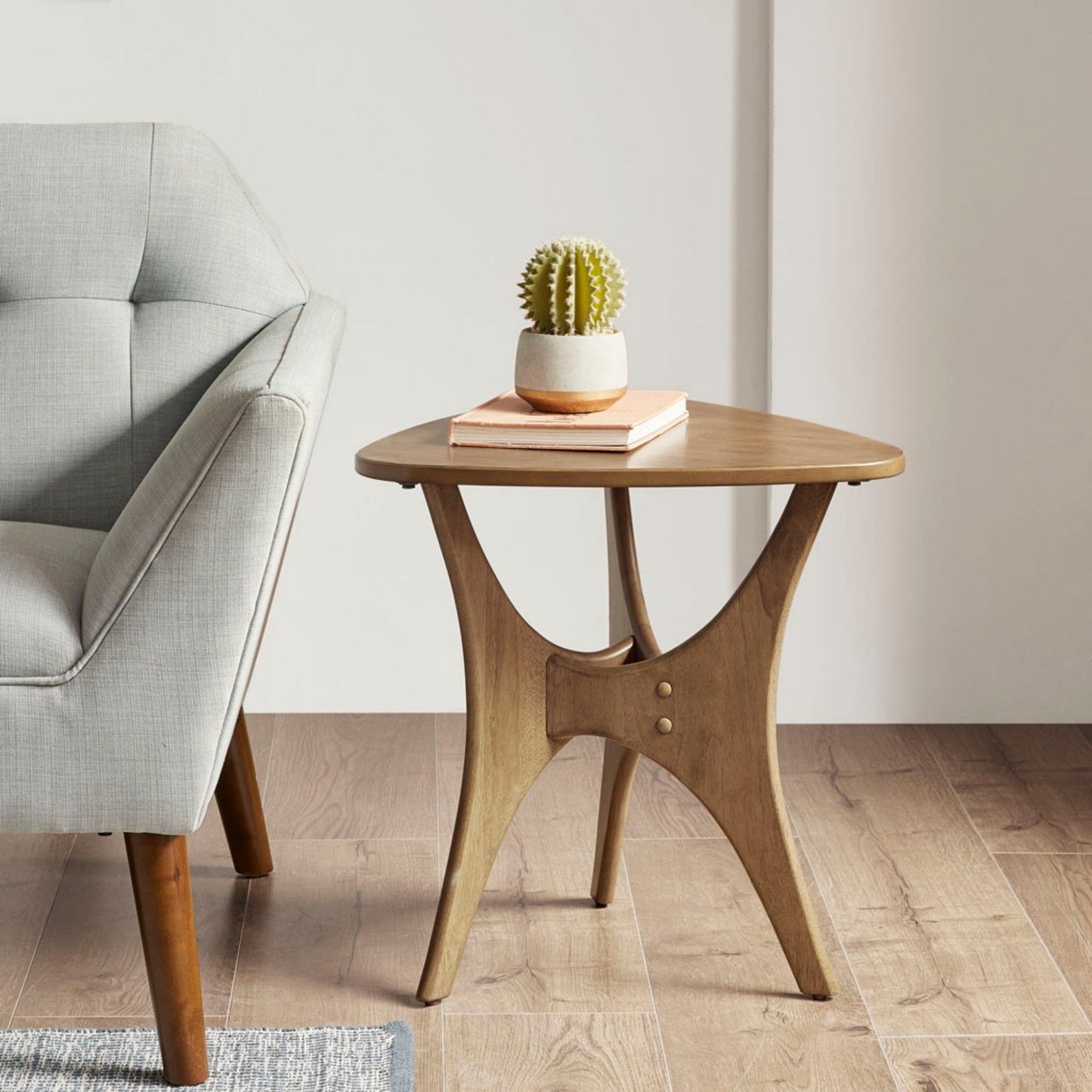Triangle Wood Side Table With Unique Design - Light Brown