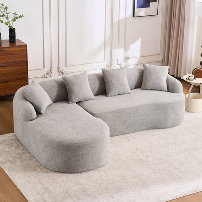 Compression Sofa: Combining Chaise Longue With 3 Seater, Wood Grain Chenille Fabric, Full Sponge Compression Sofa, Combined Sofa With 4 Pillows For Living / Home Furniture / Apartment - Gray