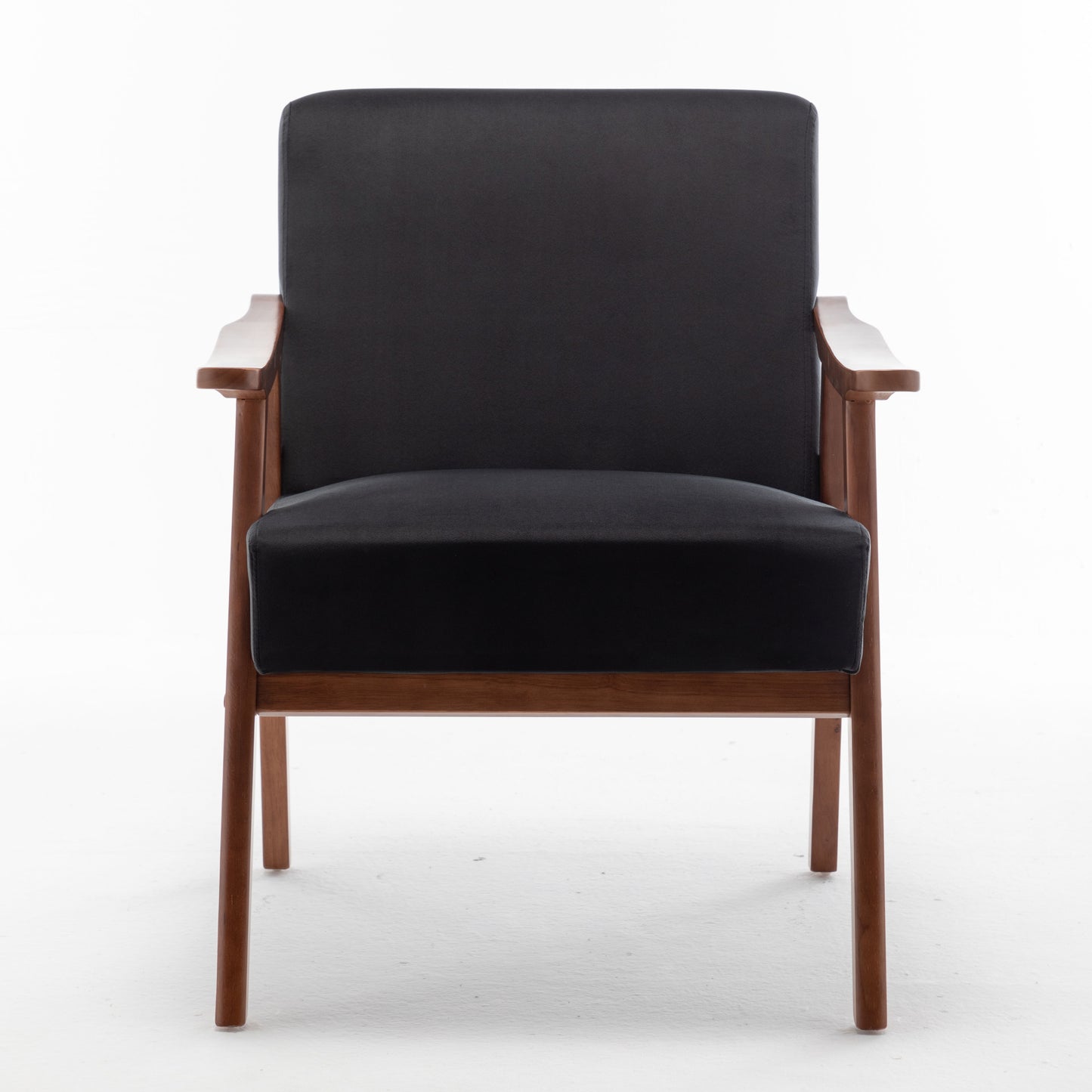 Mid Century Modern Wingback Accent Chair With Solid Wood Frame And Extra Thick Backrest - Lounge Chair For Living Room, Bedroom - Black
