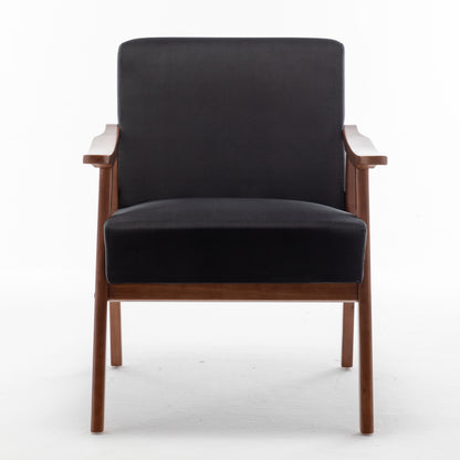 Mid Century Modern Wingback Accent Chair With Solid Wood Frame And Extra Thick Backrest - Lounge Chair For Living Room, Bedroom - Black