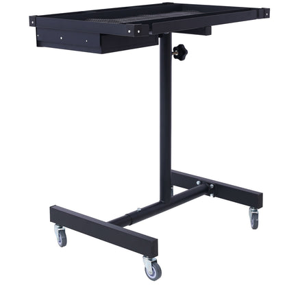 Adjustable Tear Down Work Table With Drawer For Garages, Repair Shops, And Diy, Portable, (4) 2.5" Swivel Casters, 220 Pound Capacity, Rubber Corners, Heavy Duty Steel - Black