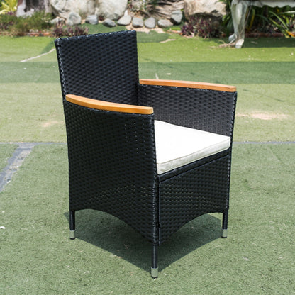 7 Piece Outdoor Patio Wicker Dining Set Patio Wicker Furniture Dining Set - Black / Cream