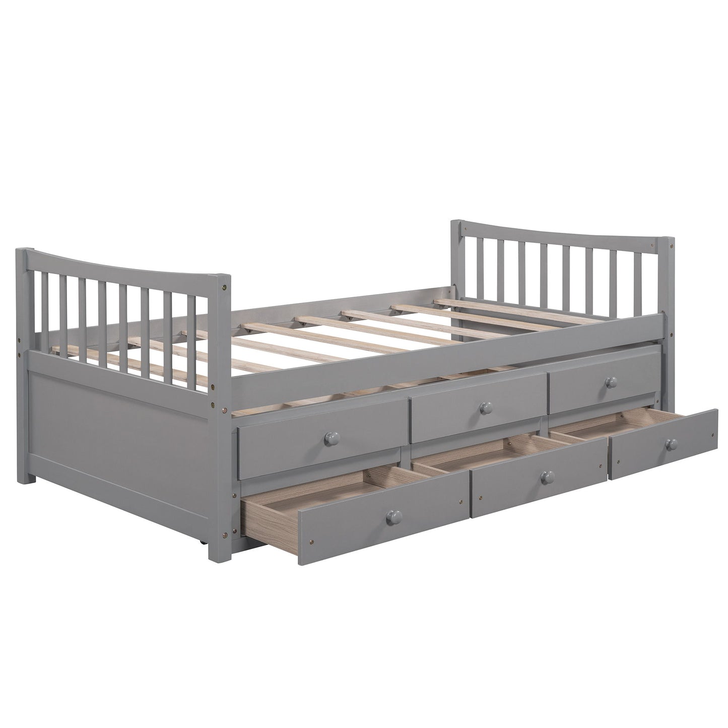 Twin Size Daybed With Trundle And Drawers - Gray