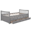 Twin Size Daybed With Trundle And Drawers - Gray