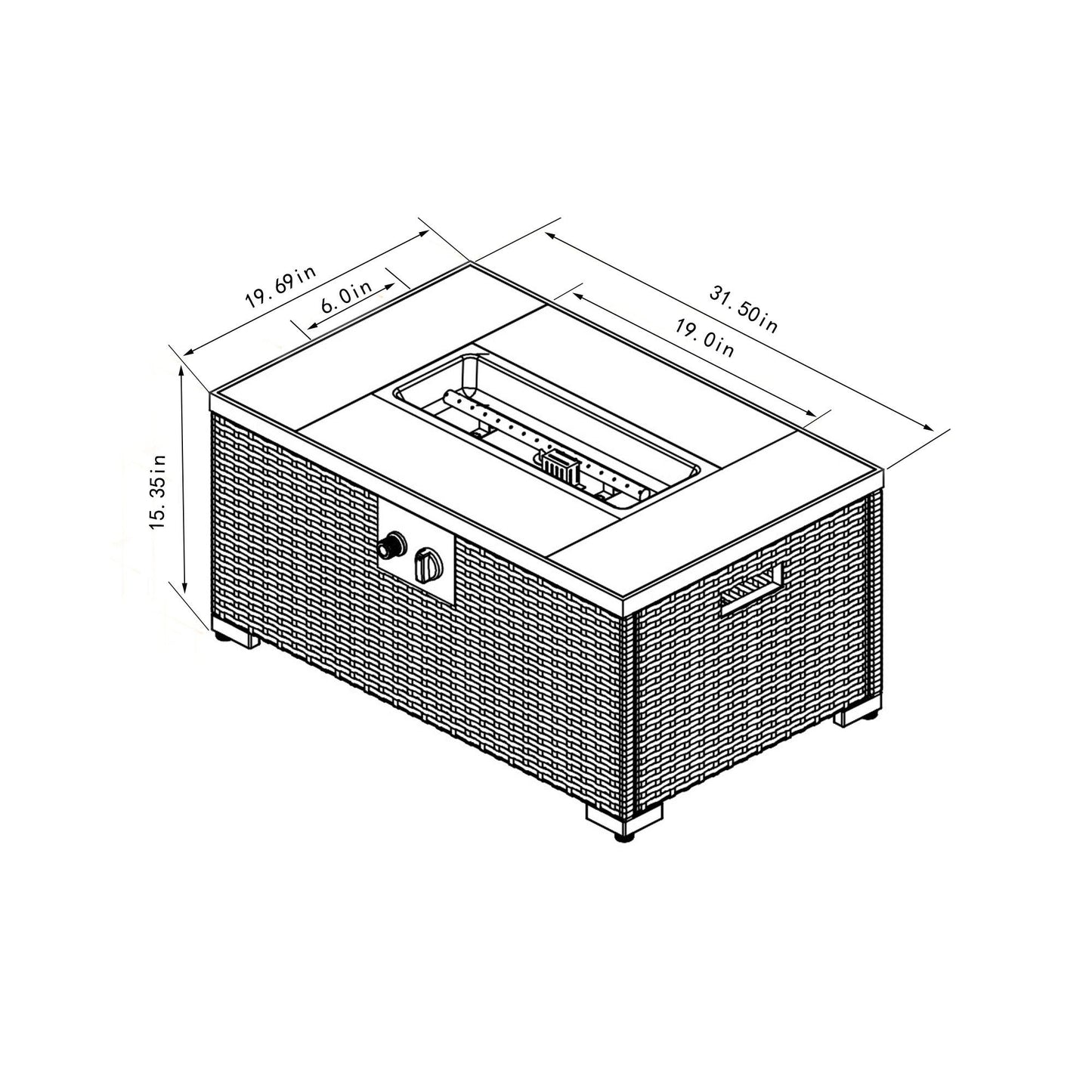 32" Propane Gas Fire Pit Table With Propane Tank Cover, 50000 Btu Rectangular Steel Fire Pit With Beautiful Wicker Base For Outside Garden - Beige
