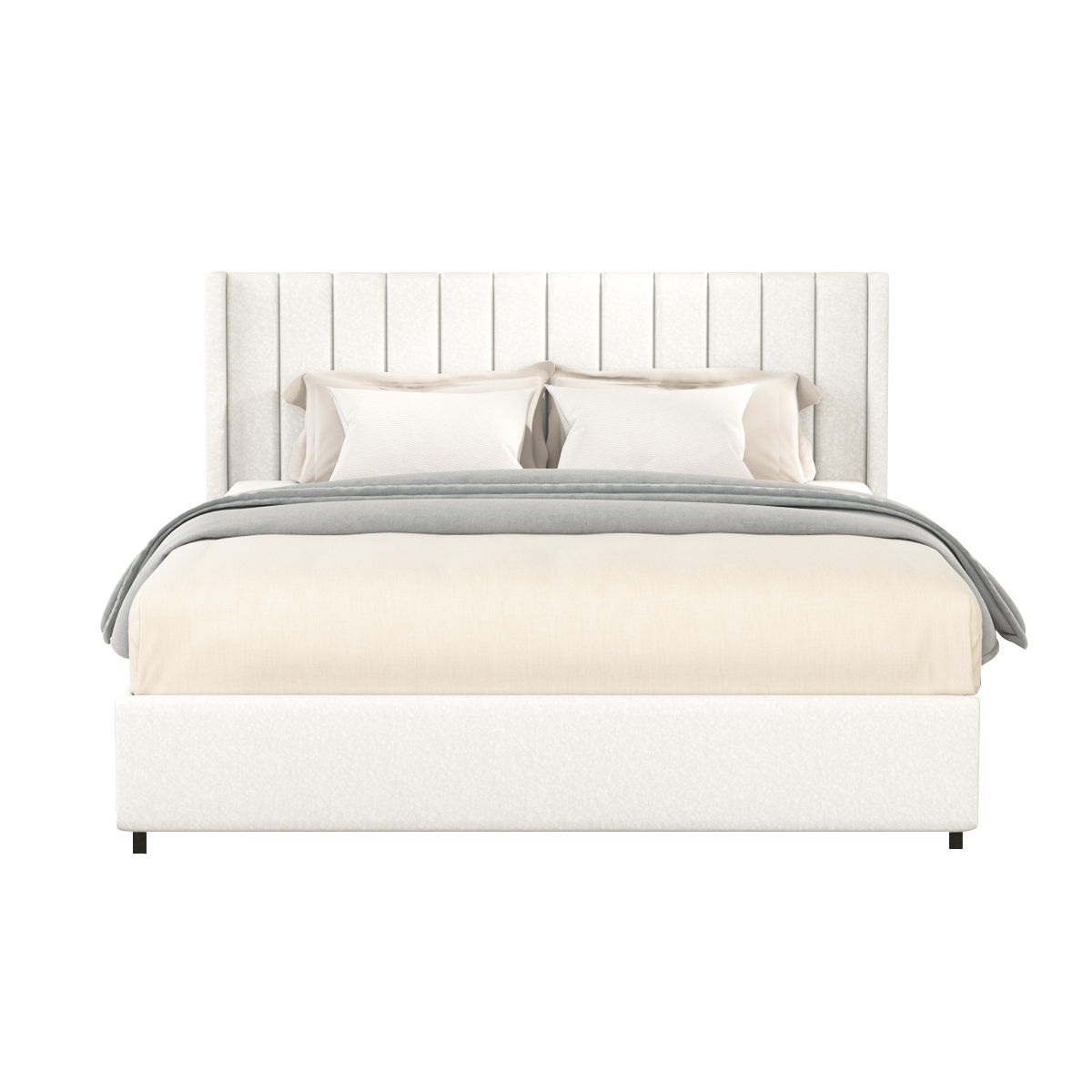 Anda - Queen Boucle Upholstered Platform Bed With Patented 4 Drawers Storage - Ivory