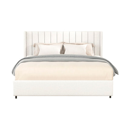 Anda - Queen Boucle Upholstered Platform Bed With Patented 4 Drawers Storage - Ivory