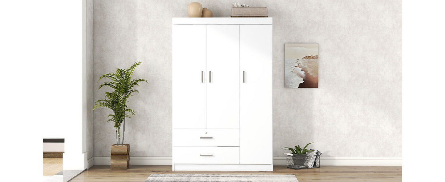 3 Door Wardrobe With 2 Drawers - White