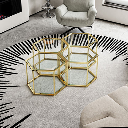 Modern Living Room Small Coffee Table With Stainless Steel Frame And Tempered Glass Top - Gold