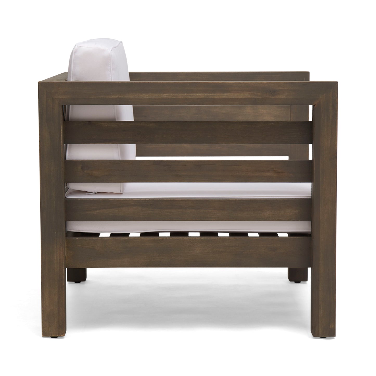 Outdoor Club Chair, Acacia Wood Patio Chair With Fabric Cushion For Backyard, Garden Or Porch - Gray / White