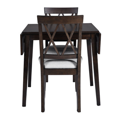 3 Piece Kitchen Dining Set With Drop Leaf Dining Table And 2 Dining Upholstered Chairs, Dining Room Set For Small Places - Espresso