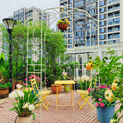 Metal Garden Arch Iron Garden Arbors Gazebo Dia High Birdcage Shape Pergola Pavilion For Wedding Ceremony - Cream White