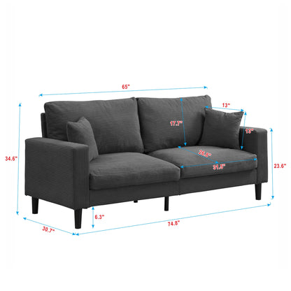 Modern Upholstered 2 Piece Sofa Set, Comfy Corduroy Living Room Furniture - Dark Gray