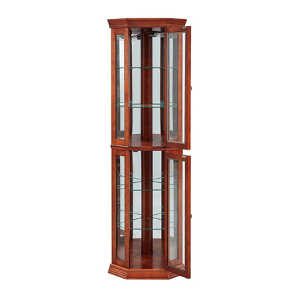 Corner Curio Cabinet With Lights, Adjustable Tempered Glass Shelves, Mirrored Back, Display Cabinet (E26 Light Bulb Not Included) - Light Walnut