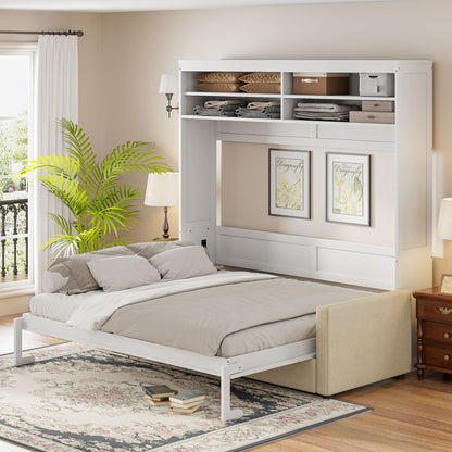 Queen Size Murphy Wall Bed With Sofa - White