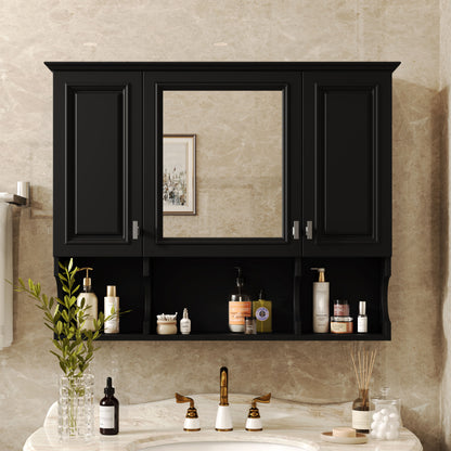 Wall Mounted Bathroom Medicine Cabinet, Modern Bathroom Wall Cabinet With Mirror, Mirror Cabinet With Open Shelves - Black