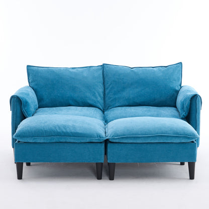 Convertible Combination Sofa, Sofa U Shaped, Sofa With Footstools With Storage Sofa For Living Room, Living Room 2 Seater Combination Sofa - Blue