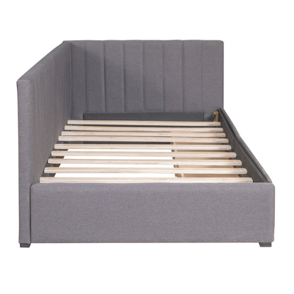 Twin Size Upholstered Daybed With 2 Storage Drawers, Sofa Bed Frame No Box Spring Needed - Gray