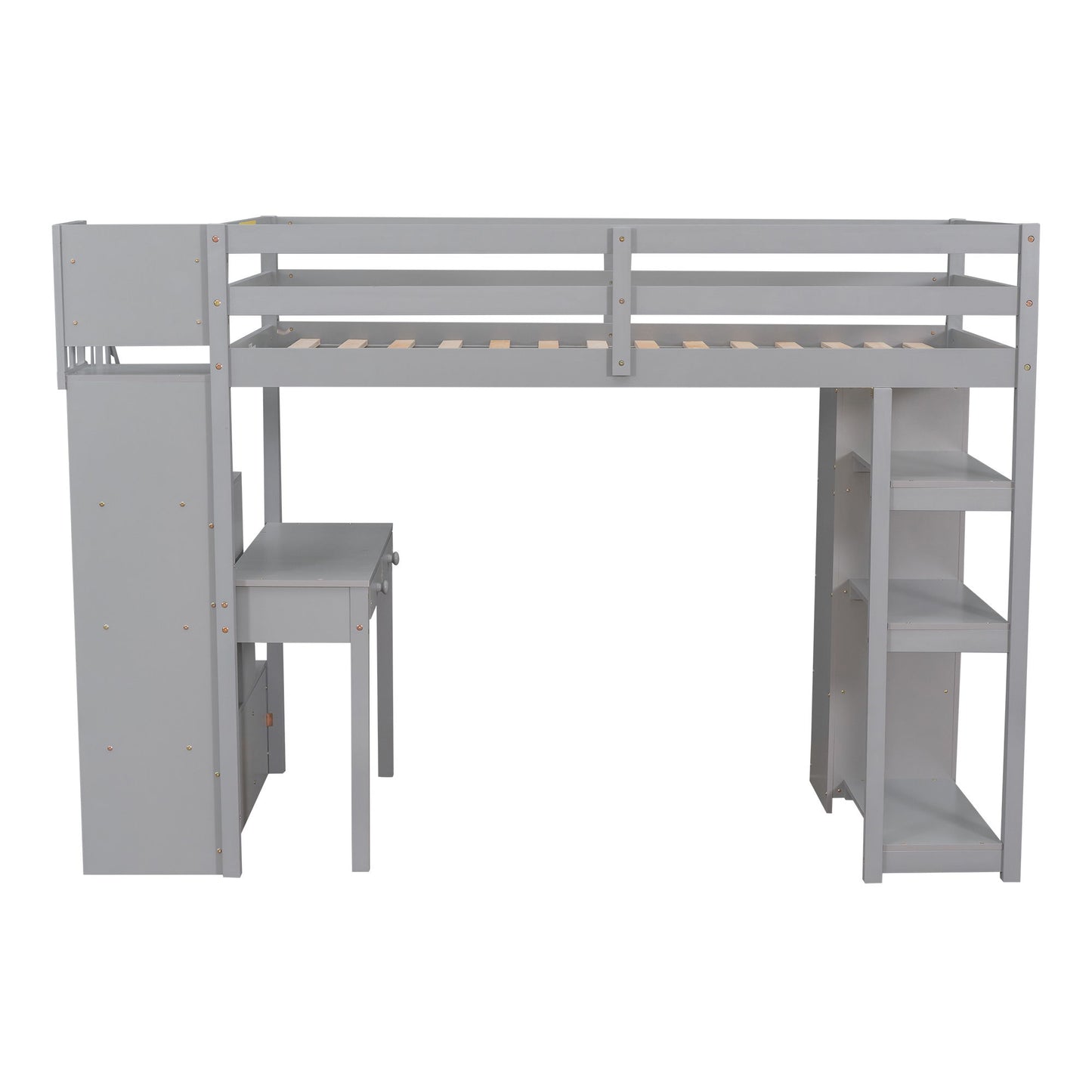 Twin Size Loft Bed With Storage Drawers, Desk And Stairs With Shelves - Gray