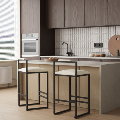 Modern Upholstered Bar Stools Set With Metal Frame For Counter Or Kitchen Island - Beige