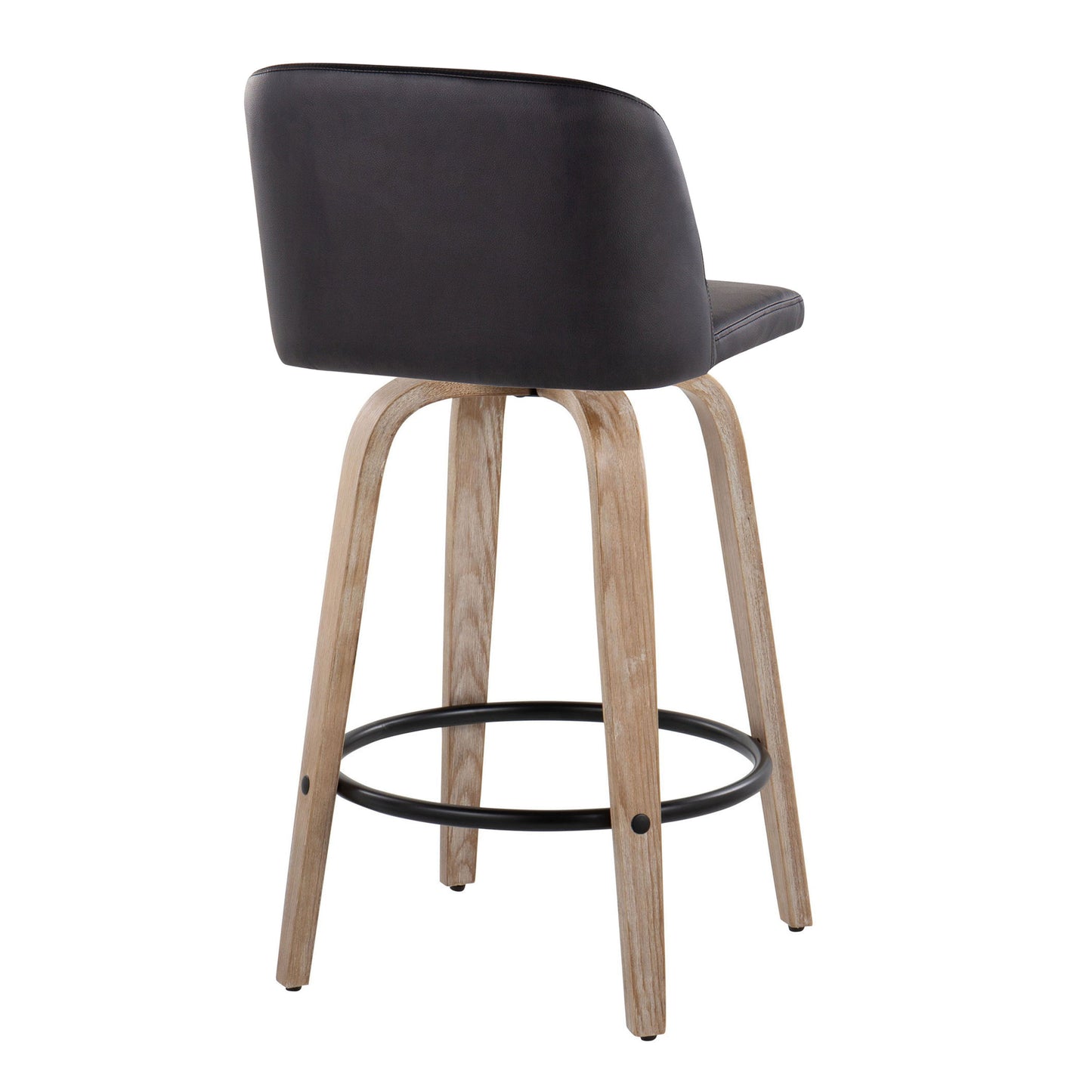 Toriano - Contemporary Fixed Height Counter Stool With Swivel With Round Footrest (Set of 2) - Whitewashed / Black