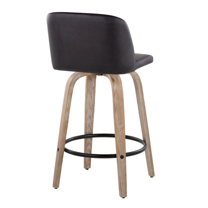 Toriano - Contemporary Fixed Height Counter Stool With Swivel With Round Footrest (Set of 2) - Whitewashed / Black
