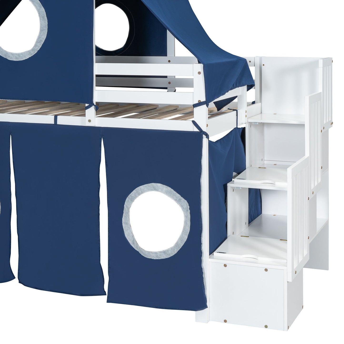 Twin Size Loft Bed With Tent And Tower - Blue