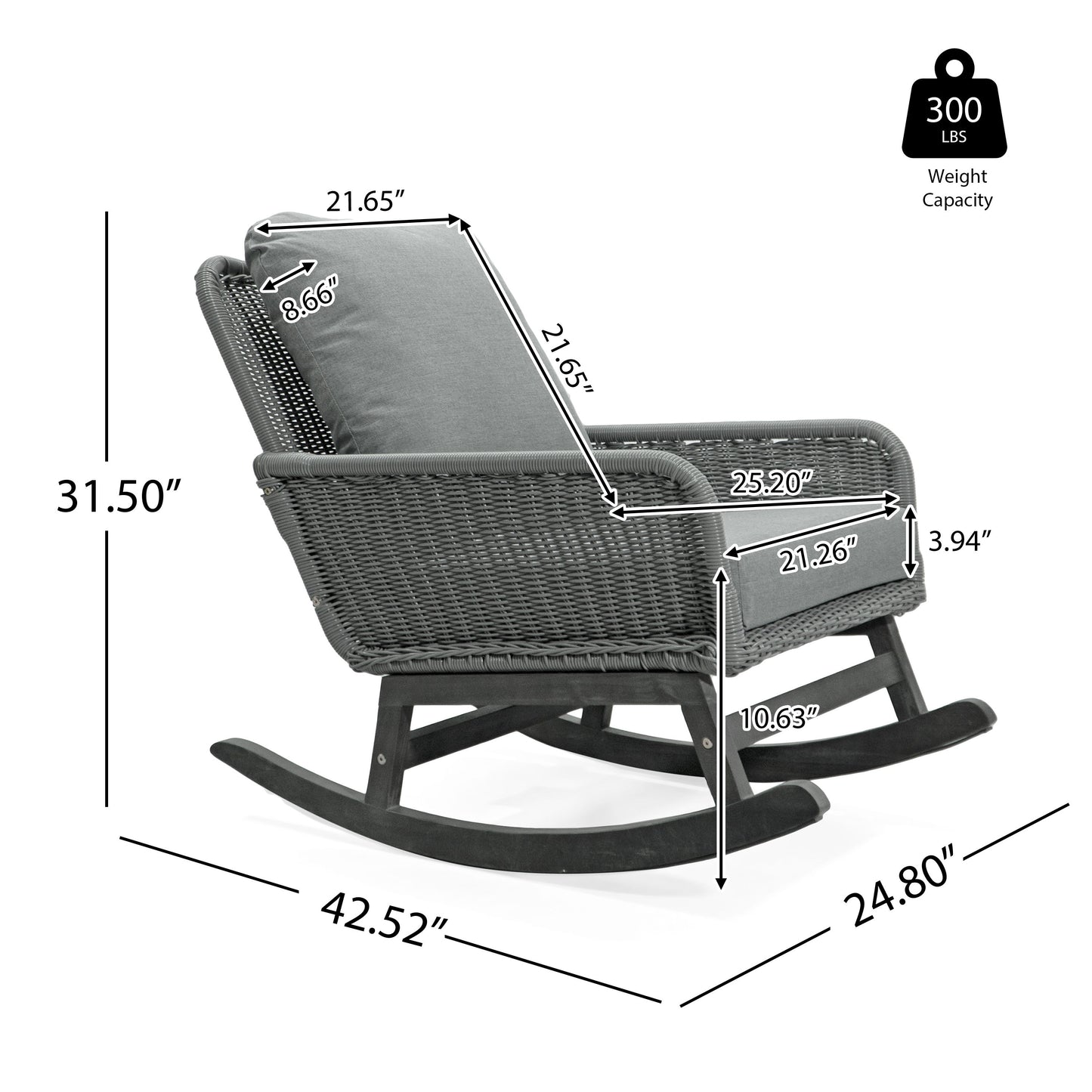 Contemporary Minimalist Wicker Rocking Chair With Soft Polyester Cushions And Durable Wooden Frame - Gray
